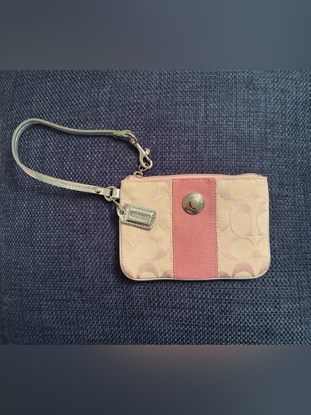 Vintage 2000s Y2K Pink Coach Signature Stripe Mini Skinny Wristlet